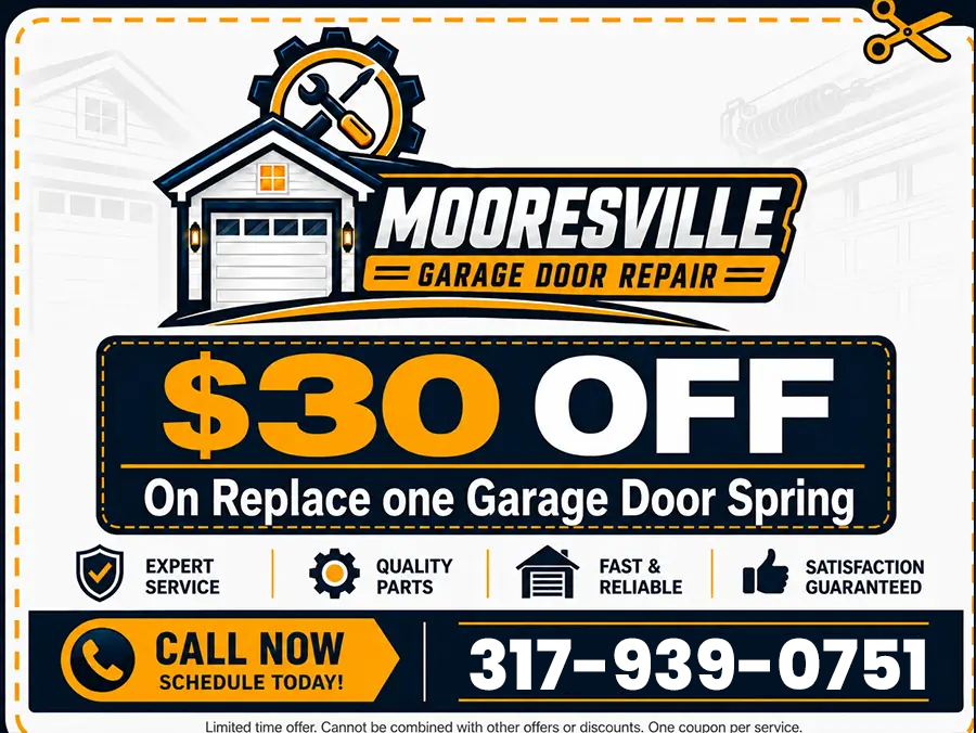 30 dollars off one garage door spring replacement coupon from Mooresville Garage Door Repair